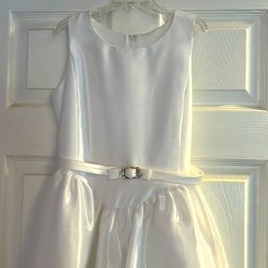 Lovely special occasion dress.  White, sleeveless, sheer overlay.  Girls size 8.